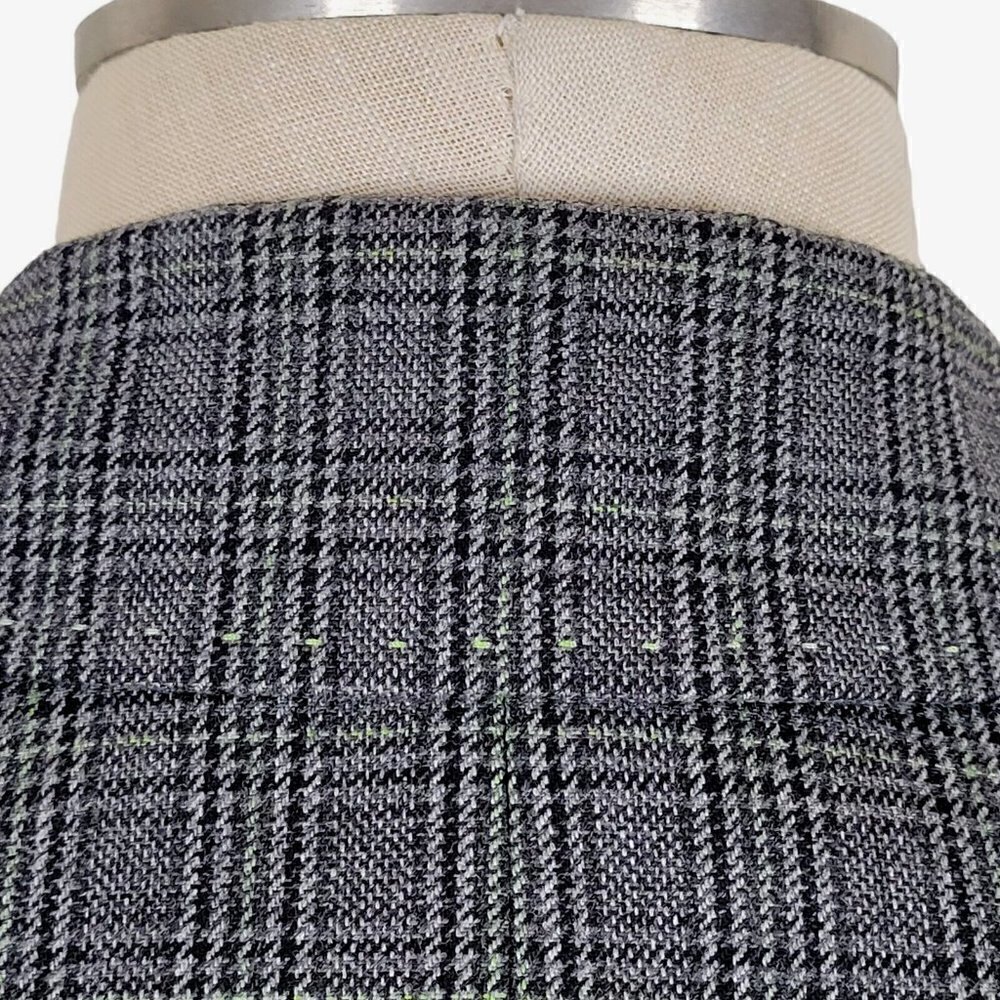 Elie Tahari Blazer Sz 6 Flip Contrast Cuffs Black Lime Plaid Pockets Wool Blend - Picture 5 of 14